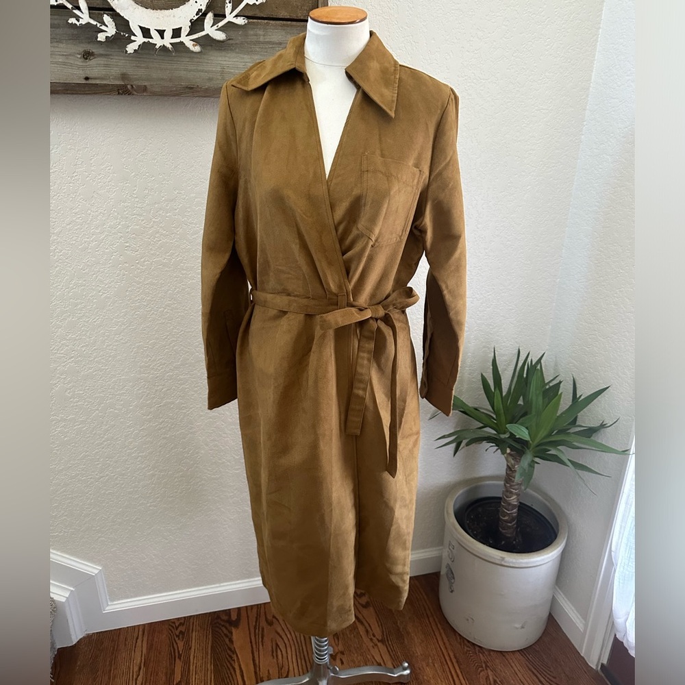 BANANA REPUBLIC Factory Vegan-Suede Wrap Dress Horse-Hair-Brown Ladies 10 NWT